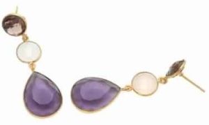 Amethyst Quartz and Milky Chalcedony And Smoky Quartz Earring