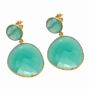 Aqua Chalcedony Fancy Shape Gemstone Earring