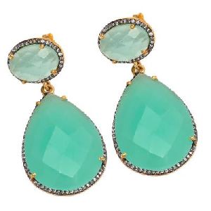 Aqua Chalcedony With Zirconia Fashion zircon Earring