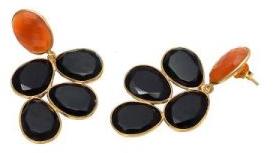 Black Onyx And Carnelian Egg Shape Earring