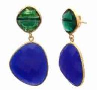 Blue Chalcedony and hydro Emrald Gold plated Earring