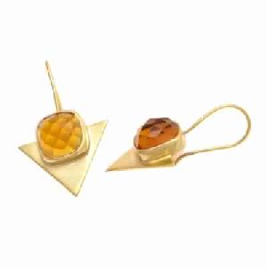 Citrine Quartz Trillion Shape Stud Earring