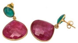 Dyed Ruby And Green Onyx Earring