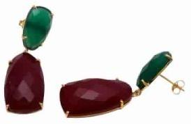 Dyed Ruby And Green Onyx Fancy Shape Earring