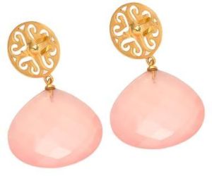 Fashionable Pink Chalcedony Silver Earring