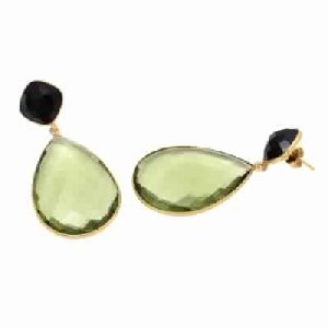 Green Amethyst Hydro And Black Onyx Earring