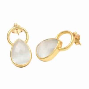 Milky Chalcedony Gemstone Stud Earring