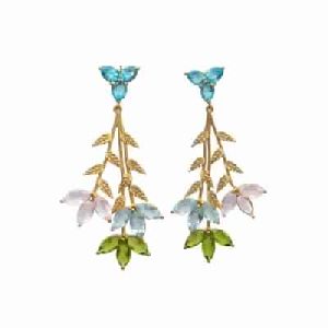 Multi Gemstone Marquise And Leaf Designer Earring