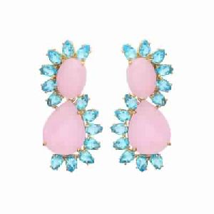 Rose Chalcedony and Blue Topaz Hydro Gold Plated Earring