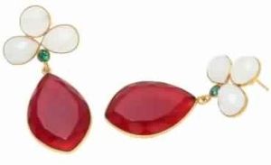 Ruby Gemstone With Milky Chalcedony Earring