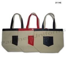 Leather handle canvas tote bag