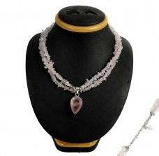 925 Sterling Silver Indian Jewelry Traditional Rose Quartz Gemstone Necklace Exporter India