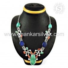 Big Secret Design!! 925 Sterling Silver Turquoise, Coral, Pearl, Lapis Necklace