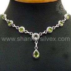 Charming Peridot, Crystal Gemstone Sterling Silver Necklace