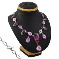 Classy Druzy Gemstone Sterling Silver Necklace Jewelry