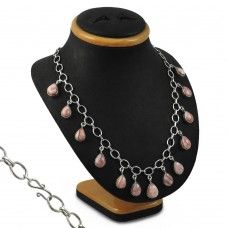 Ethnic Design Rhodochrosite Gemstone Sterling Silver Necklace