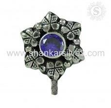 Graceful Iolite Gemstone 925 Sterling Silver Nose Pin Indian Jewelry