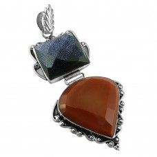 Lilac Kiss!! 925 Sterling Silver Blue Sunstone, Carnelian Pendant