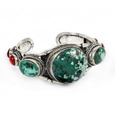 Pale Beauty !! 925 Sterling Silver Turquoise, Coral Bangle