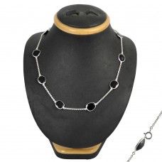 Royal ! Black Onyx Gemstone Sterling Silver Necklace Jewelry