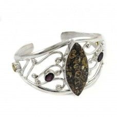 Stunning Natural Rich!! 925 Sterling Silver Multi Stone Bangle