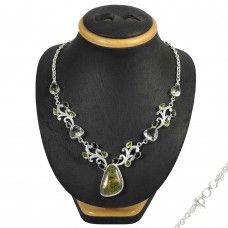 Trendy Unakite, Garnet, Peridot, Green Amethyst Gemstone Necklace
