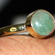 German Silver Gold Plated Aquamarine Gemstone Round Ring