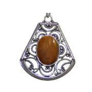 German Silver Tiger Eye Oval Shape Plain Pendant