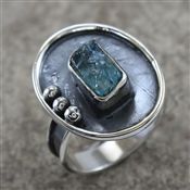 925 STERLING SILVER AQUAMARINE ROUGH GEMSTONE RING JEWELRY