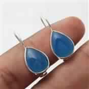 BLUE CHALCEDONY GEMSTONE SILVER EARRING