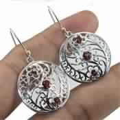 EXCLUSIVE RED GARNET GEMSTONE SILVER EARRINGS