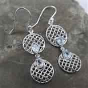 RETICULATE DESIGN BLUE TOPAZ SILVER EARRINGS