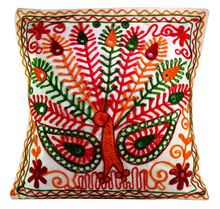 Mirror Work Thread Embroidered Cushion Cover