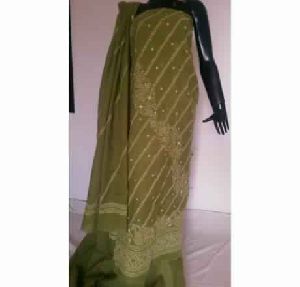 Kia Pure Mehndi Green Full Panel Embroidered Fine Cotton Suit