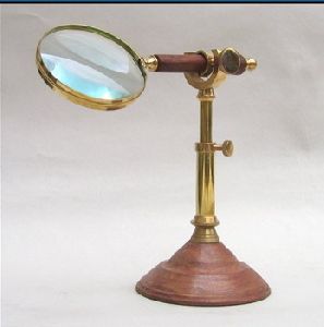 Nautical decor stand magnifying glass on wooden base
