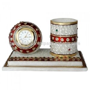 Marble Pen Holder with Clock