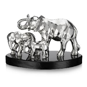 Elephant Family With Wooden Base Figurine