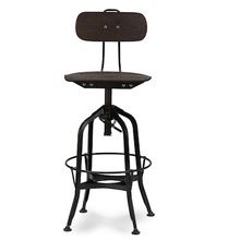 Iron Base Wood Seat Adjustable Bar Stool