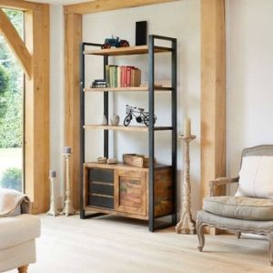 Reclaimed Wood Long Showcase Open Shelving And Cupboard