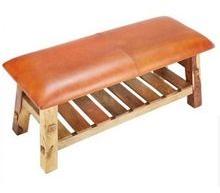 Solid Wood Buck Leather Bench