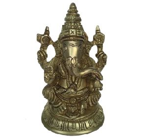 Brass Ganpati Figure Yellow Finish Brass Statue