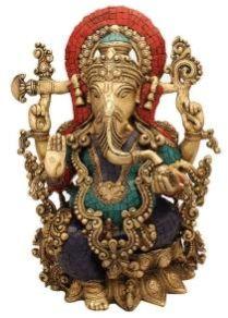 Turquoise Coral Stone Finish Ganesh Sculpture