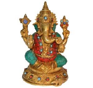 Lord Ganesha Brass Blessing Religious Satue