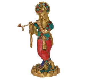 Lord Krishna Brassware Statue in Turquoise Finish By Aakrati