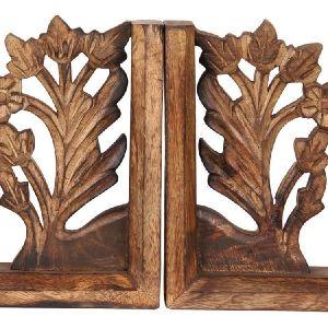 Hand Carved Wooden Book Ends