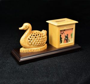WOODEN DUCK WITH PEN STAND