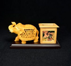 WOODEN ELEPHANT WITH PEN STAND