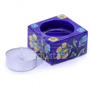 Blue Pottery Squre Diya in Blue Color