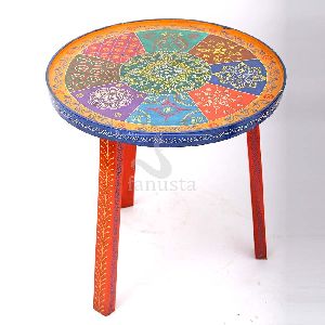 Hand Painted Multicolor Round Stool