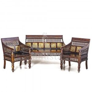 Handmade Wood and Brass Sofa Set